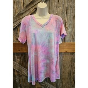 NWT botique Giddy up glamor size large L tie dye pink v neck short sleeve